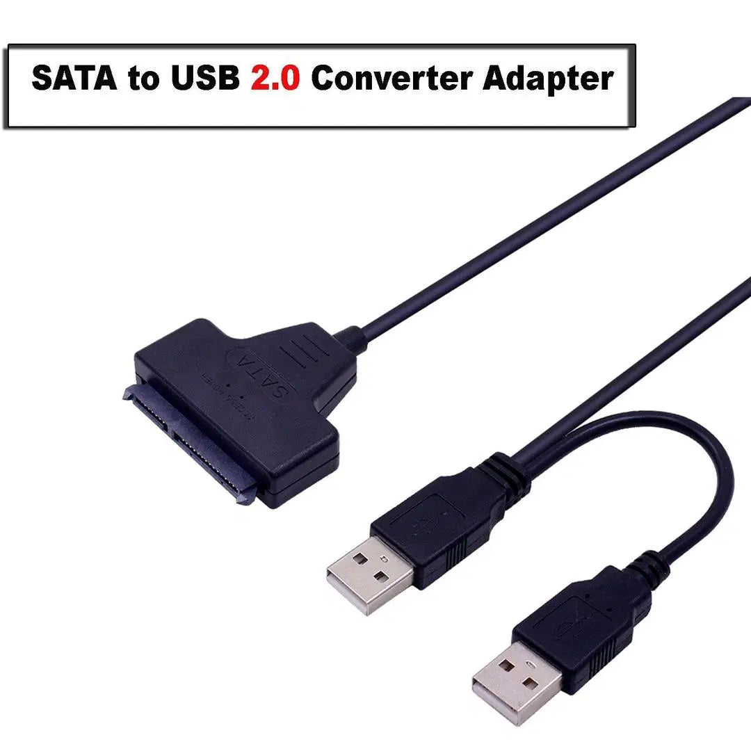 USB 2.0 to SATA 7+15 Pin Power Adapter Cable for 2.5" SSD/HDD, Dual USB Plug & Play Laptop PC