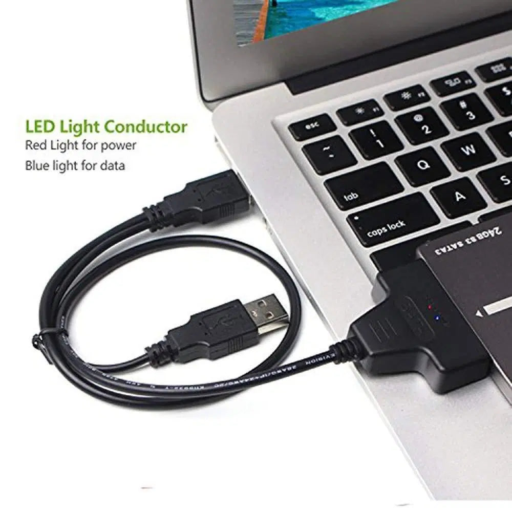 USB 2.0 to SATA 7+15 Pin Power Adapter Cable for 2.5" SSD/HDD, Dual USB Plug & Play Laptop PC