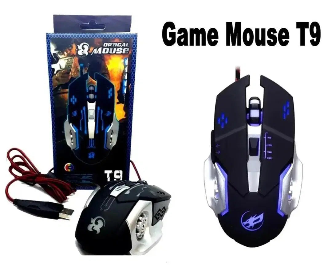 T9 Optical Gaming Mouse, RGB LED, 3200DPI, USB Wired, Ergonomic, High Precision for PC Gamers