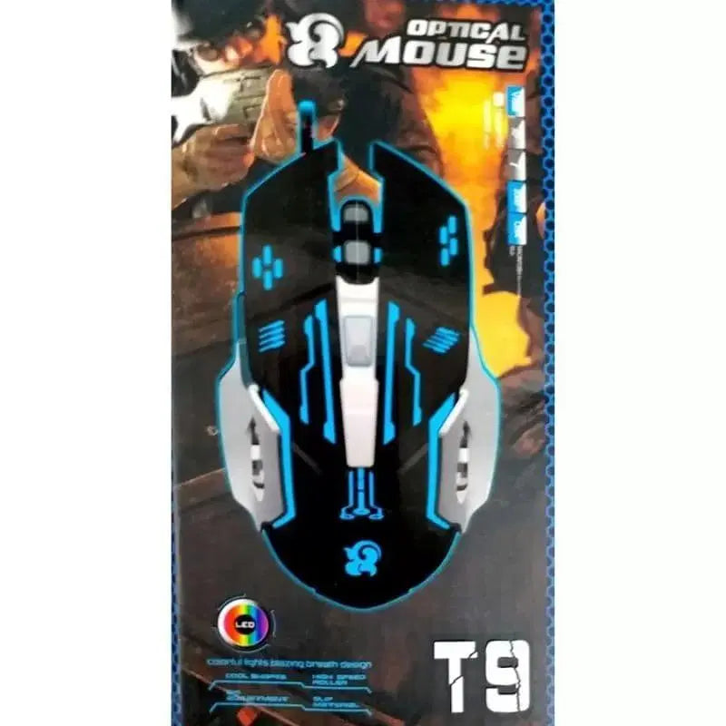 T9 Optical Gaming Mouse, RGB LED, 3200DPI, USB Wired, Ergonomic, High Precision for PC Gamers