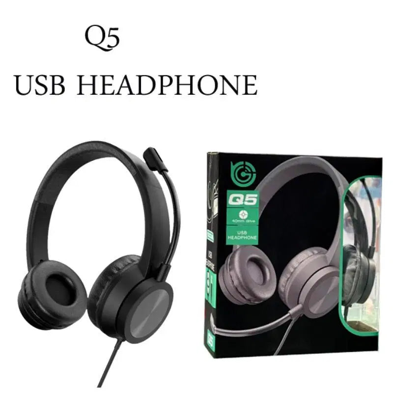 Q5 USB Wired Headphone with Microphone On-Ear Headset for PC, Laptop, Office Meetings Call Centre