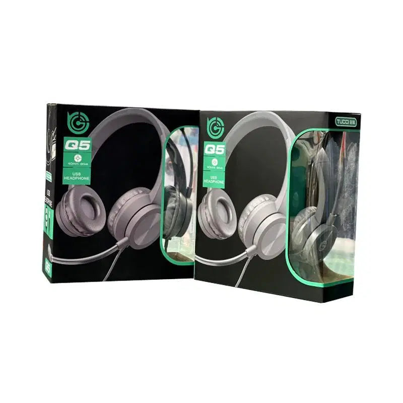 Q5 USB Wired Headphone with Microphone On-Ear Headset for PC, Laptop, Office Meetings Call Centre